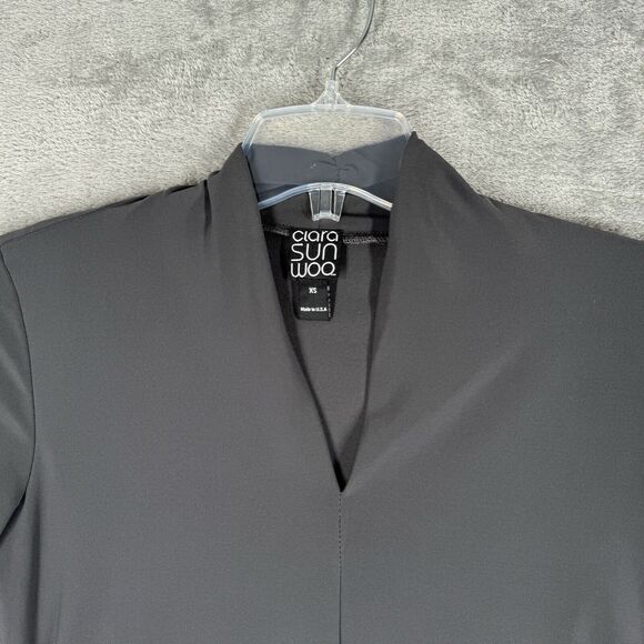 Clara Sunwoo Shirt Women XS Gray Ruched Slinky Office Preppy Neutral Minimalist - Picture 4 of 8